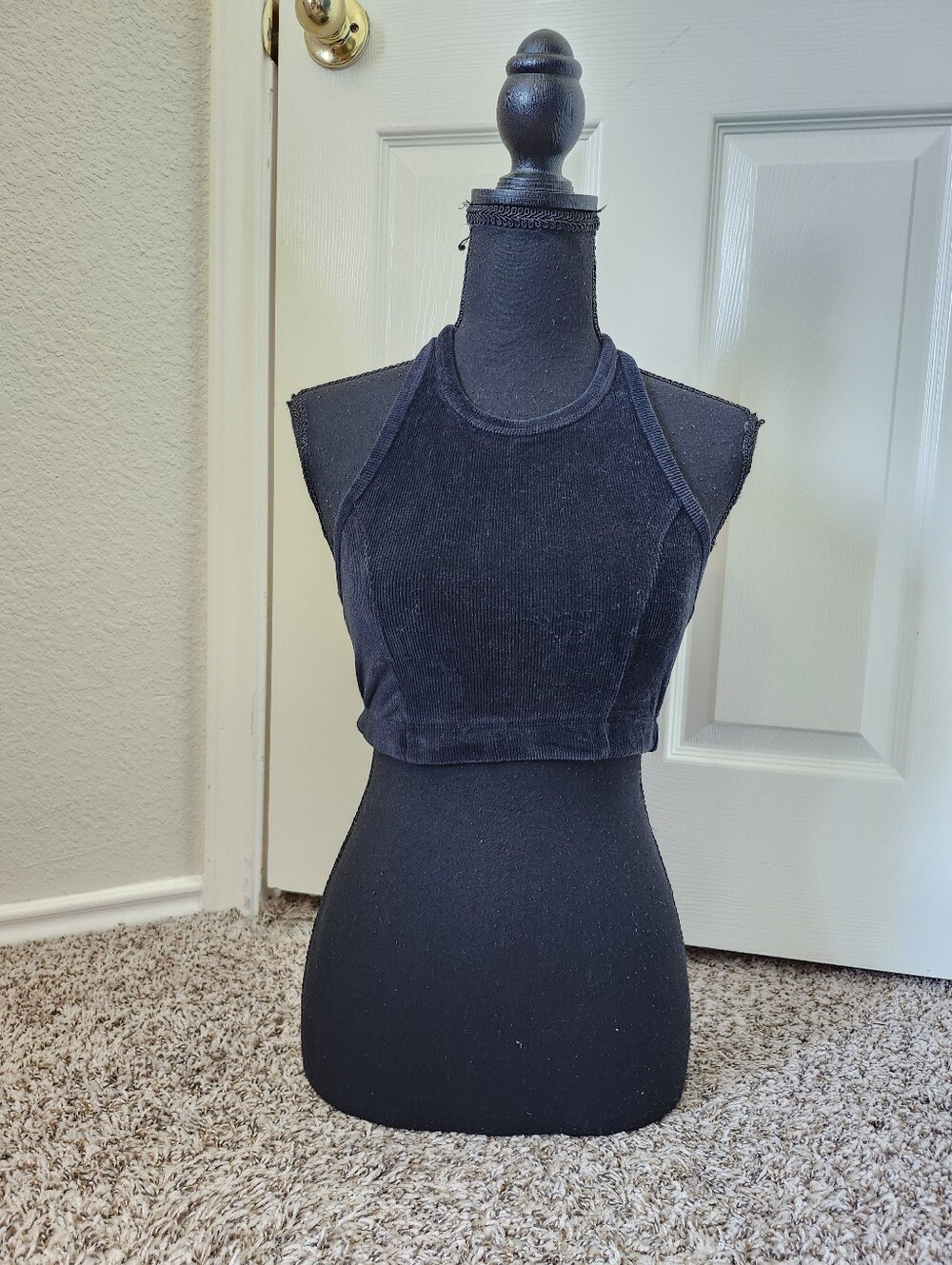 Aerie Black Velour Ribbed Racerback Sports Bra Unlined S